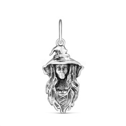 Подвеска из чернёного серебра - Ведьма в колпаке (ведьмочка в шляпе) п072о