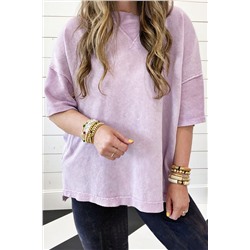 Orchid Petal Mineral Wash Drop Sleeve Patchwork Plus Tee