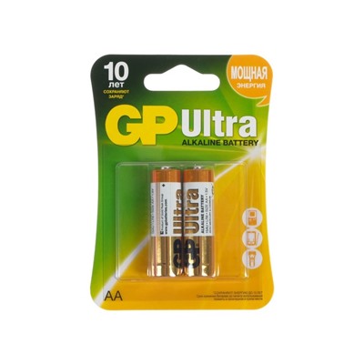 Батарейка алкалиновая GP Ultra, AA, LR6-2BL, 1.5В, блистер, 2 шт.