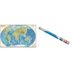 Карта МИРА физическая 90х58 см 1:35М в прозрачном пластиковом тубусе ОСН1234492 Ди Эм Би