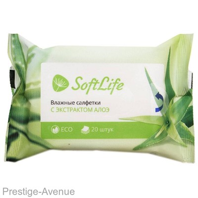 Влажные салфетки SoftLife с экстрактом алоэ 20 шт.