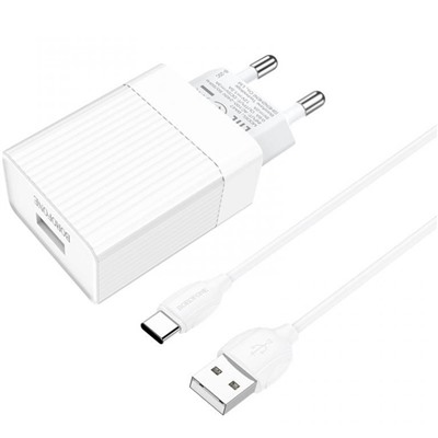 Адаптер Сетевой с кабелем Borofone BA47A Mighty QC3.0 USB 3A/18W (USB/Type-C) (white)