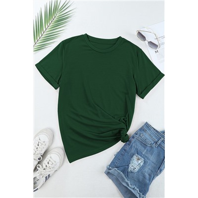 Green Casual Plain Crew Neck Tee