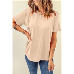 Khaki Casual Plain Crew Neck Tee