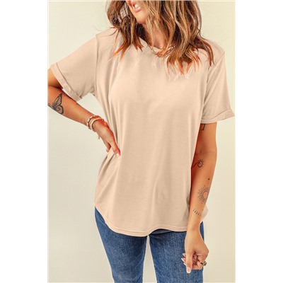 Khaki Casual Plain Crew Neck Tee