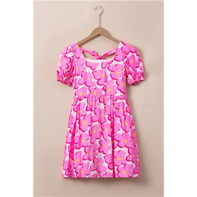 Rose Floral Print Square Neck Empire Waist Flowy Dress