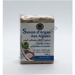 Купить Марокканское мыло c арганой и водорослями с добавлением оливкового и эфирных масел,без парфюма и красителей. Очищает и увлажняет/Savon d'argan Aus Algues 100гр