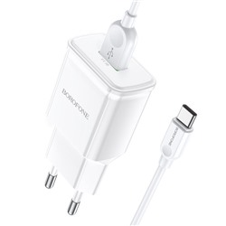 Адаптер Сетевой с кабелем Borofone BA59A Heavenly QC3.0 USB 3A/18W (USB/Type-C) (white)