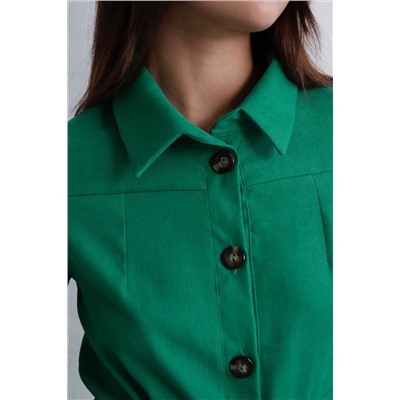 24008 Платье-рубашка из микровельвета зелёное (42)