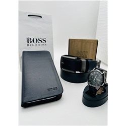 Подарочный набор для мужчины ремень, кошелек, часы + коробка 2099117