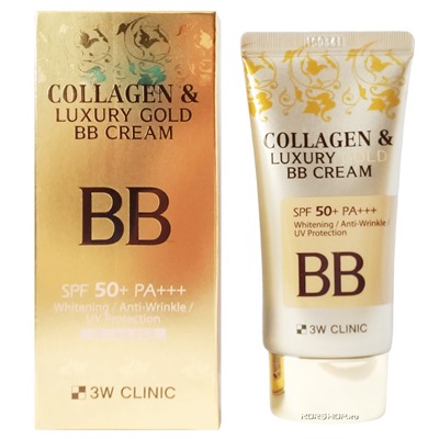 Антивозрастной ВВ крем с коллагеном Collagen & Luxury Gold SPF 50+ PA+++ 3W Clinic, Корея, 50 мл Акция