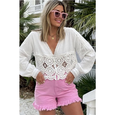 Pink Frayed Edge Mid Rise Denim Shorts