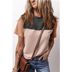 Black Rib Textured Colorblock T Shirt