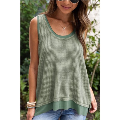 Sea Green Scoop Neck Waffle Knit Flowy Vest