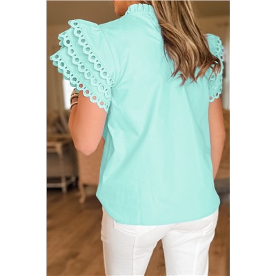 Mint Green Layered Ric Rac Cap Sleeve Frilled Neck Blouse