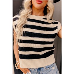Black Stripe Ribbed Trim Knitted Sweater Vest