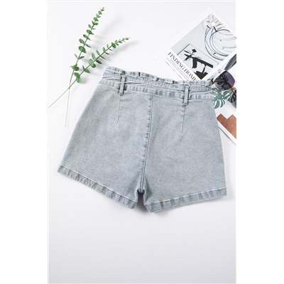 Beau Blue Ruffled High Waist Flap Pockets Denim Shorts