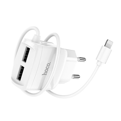 Адаптер Сетевой с кабелем Hoco C59A Mega Joy 2USB 2,4A/10W (USB/Lightning) (white)