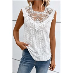 White Guipure Lace Crochet Keyhole Back Tank Top