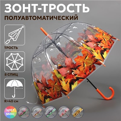 Зонт - трость полуавтоматический «Времена года», 8 спиц, R = 40 см, цвет МИКС