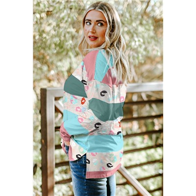 Sky Blue Stripe Plus Size Colorblock Pullover Top