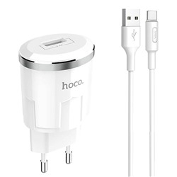 Адаптер Сетевой с кабелем Hoco C37A USB 2,4A/10W (USB/Type-C) (white)