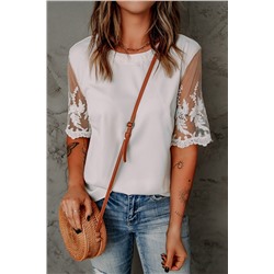 White Floral Lace Sleeve Patchwork Top