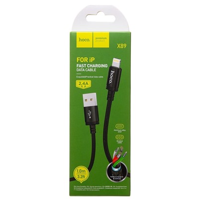 Кабель USB - Apple lightning Hoco X89 Wind (повр. уп.)  100см 2,4A  (black)