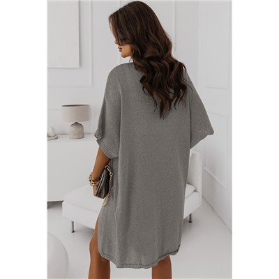 Gray Dolman Half Sleeve Pocketed Long Cardigan