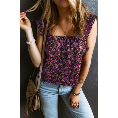 Rose Boho Frilled Straps Floral Tank Top