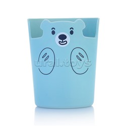 Подставка для пишущих принадлежностей пластиковая "Teddy Bear" 10,5x7,8 см с принтом, цилиндрической формы, бирюзовая, в пластиковом пакете