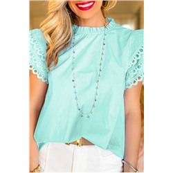 Mint Green Layered Ric Rac Cap Sleeve Frilled Neck Blouse