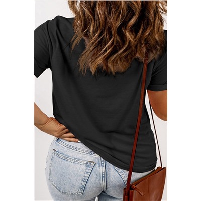 Black Round Neck Rolled Sleeve Plus Size T-shirt