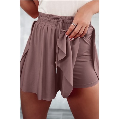 Mineral Red Drawstring Elastic Waist Layered Flowy Shorts