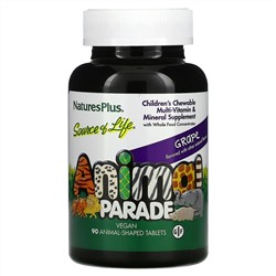 Nature's Plus, Source of Life,  Animal Parade, Children's Chewable Multi-Vitamin & Mineral Supplement, Grape, 90 Animal-Shaped Tablets