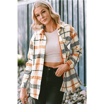 Plaid Print Turn Down Collar Buttoned Shacket