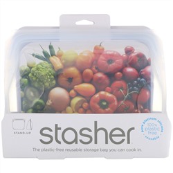 Stasher, Reusable Silicone Food Bag, Stand Up Bag, Clear, 56 fl. oz. (128 g)