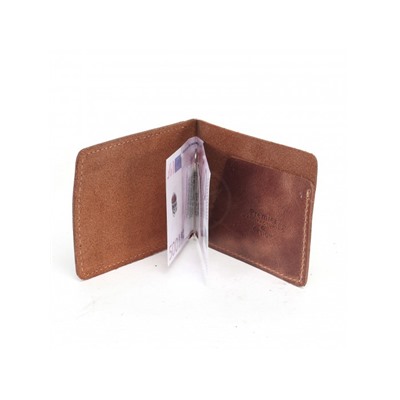 Зажим для купюр Premier-Z-933 натуральная кожа  (зажим-скрепка,  внешний карман д/карт)  коричневый тем пулл-ап (152)  230388