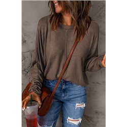 Brown Fiery Solid Color Patchwork Long Sleeve Top