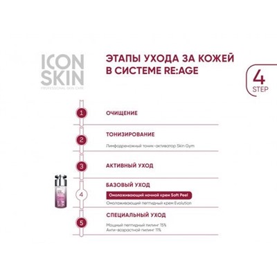 ICON SKIN Крем-пилинг для лица ночной омолаживающий обновл. с пептидами, гиалурон. и AHA-к-ми 30 мл