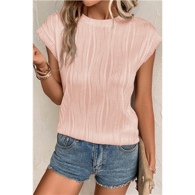 Pink Wavy Texture Cap Sleeve Top