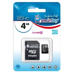 Карта флэш-памяти MicroSD  4 Гб Smart Buy +SD адаптер (class 10)