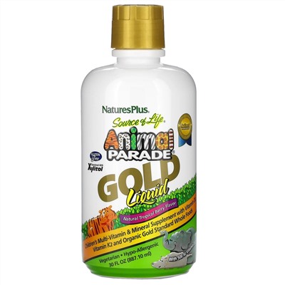 Nature's Plus, Source of Life, Animal Parade, Gold Liquid, мультивитамины для детей, вкус натуральных тропических ягод, 887,10 мл (30 жидк. унций)