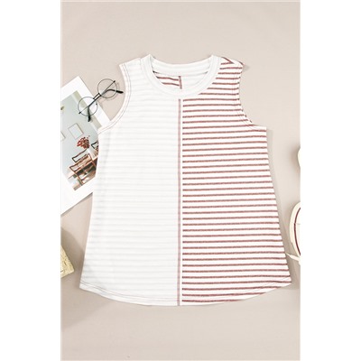 Brown Stripe Colorblock Loose Tank Top