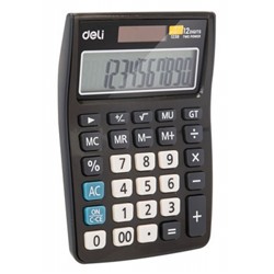 Калькулятор 12 разрядов E1238black 145х140,5х27,4 мм черный (1003509) Deli