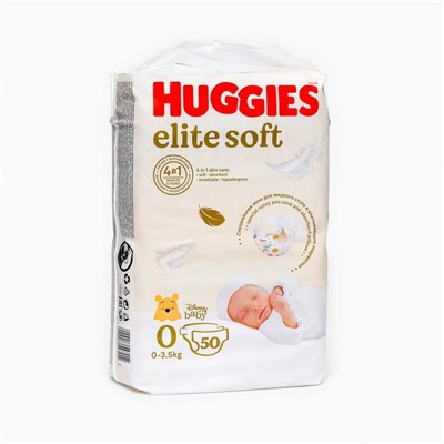 Подгузники "Huggies" Elite Soft 0+ до 3.5 кг, 50 шт