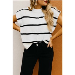 White Striped Batwing Sleeve Sweater Tee