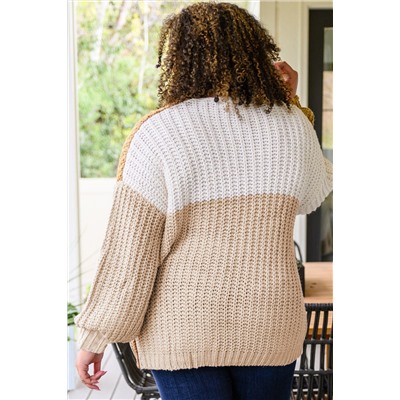 White Color Block Knitted Open Front Plus Size Cardigan