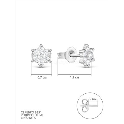 Серьги-пусеты из серебра с фианитами родированные