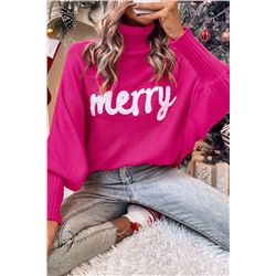 Розовый объемный свитер с надписью MERRY